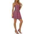 thumbnail image 4 of INSPIRE CHIC Robe Sans Manches à Carreaux pour Femmes avec Bretelles et Fermeture Éclair devant, Rose Vif, 4 of 6