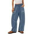 thumbnail image 2 of Elastic Waistband Pocket Pants Women's Solid Color Baggy Wide Leg Trousers Casual Lounge Pants with Deep Side Pockets Relaxed Fit Work Pants Mother's Day Gifts | CSEONE,Dark Blue XL, 2 of 8