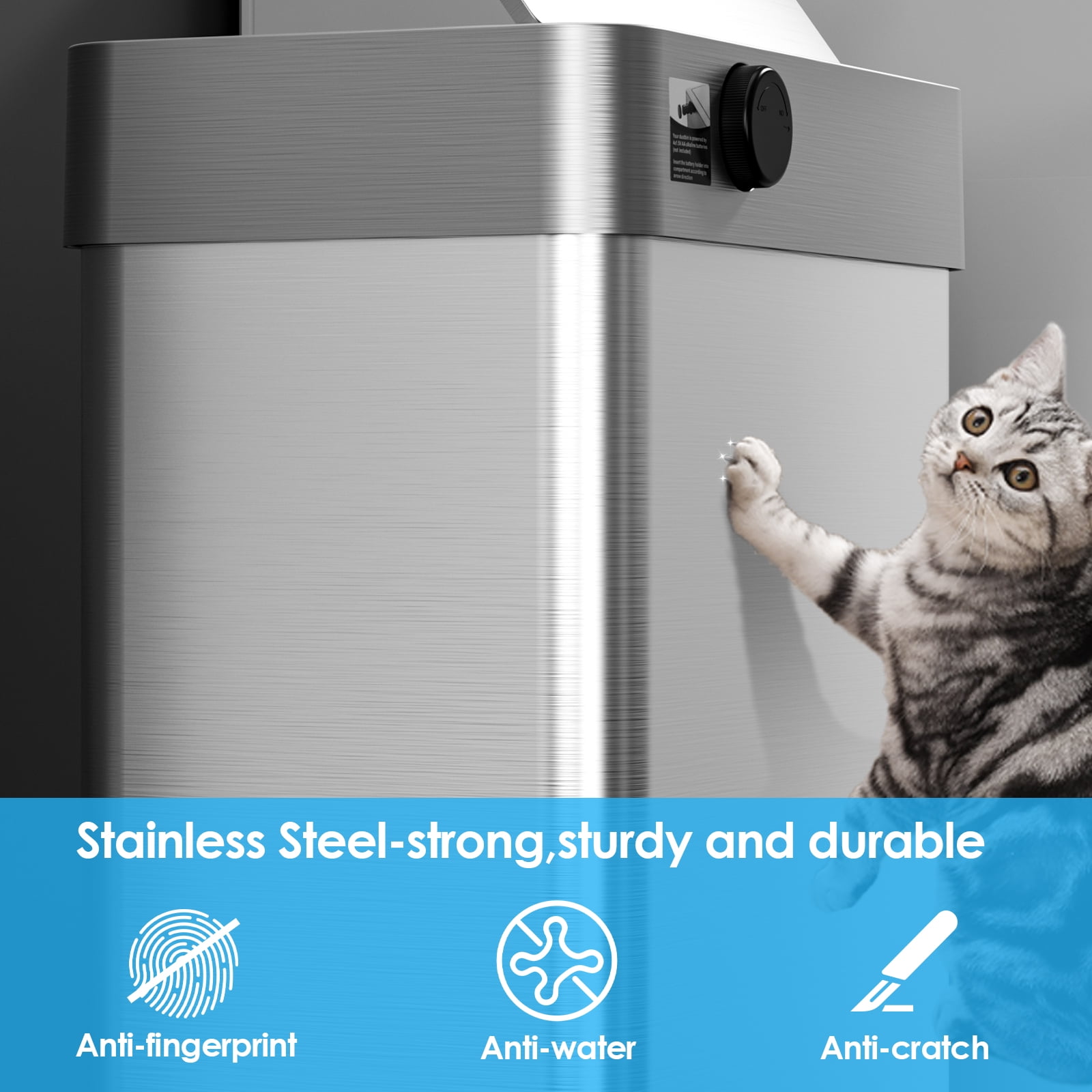 TLSUNNY 60 L Automatic Kitchen Trash Can, Motion Sensor Stainless Steel Garbage Bin with Quiet Close Lid