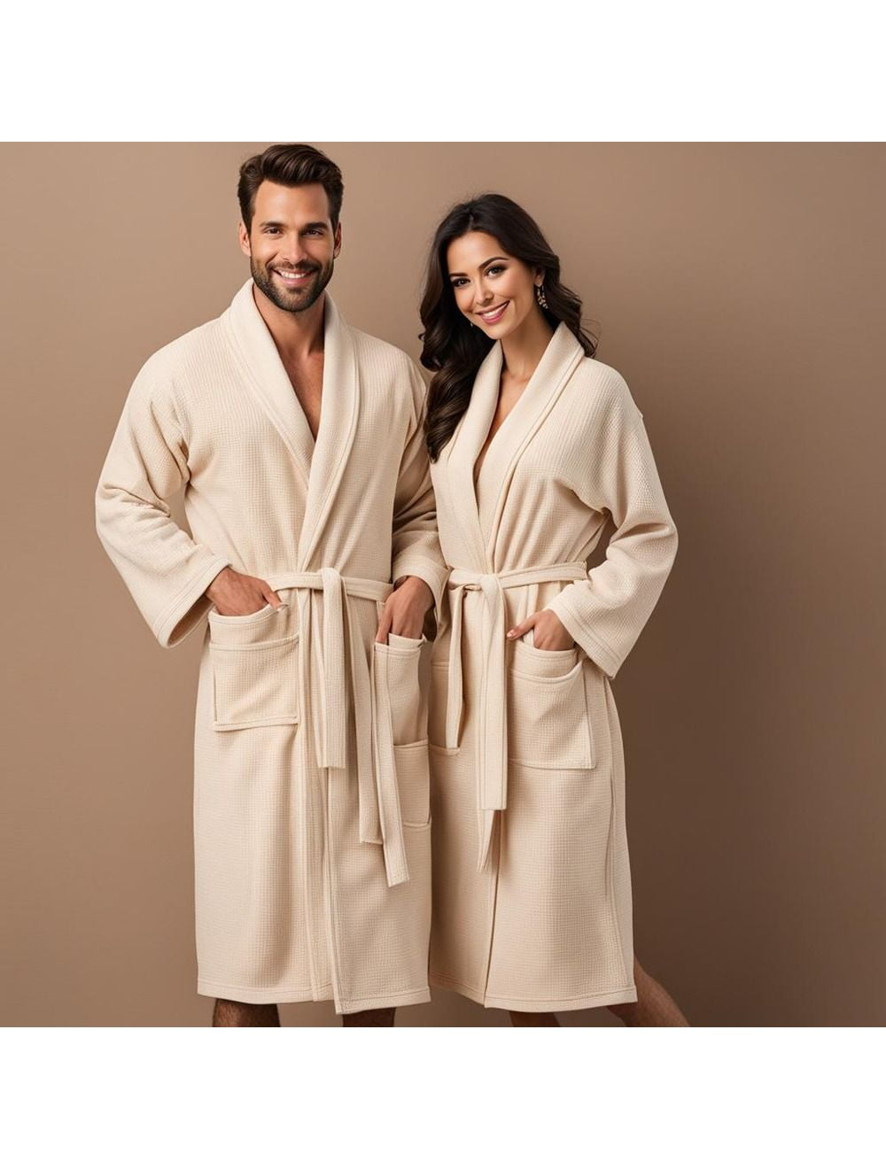 Premium Waffle Weave (100%C) 300GSM Shawl Collar Turkish Bathrobes color NATURAL Size: L/XL 2/Pack
