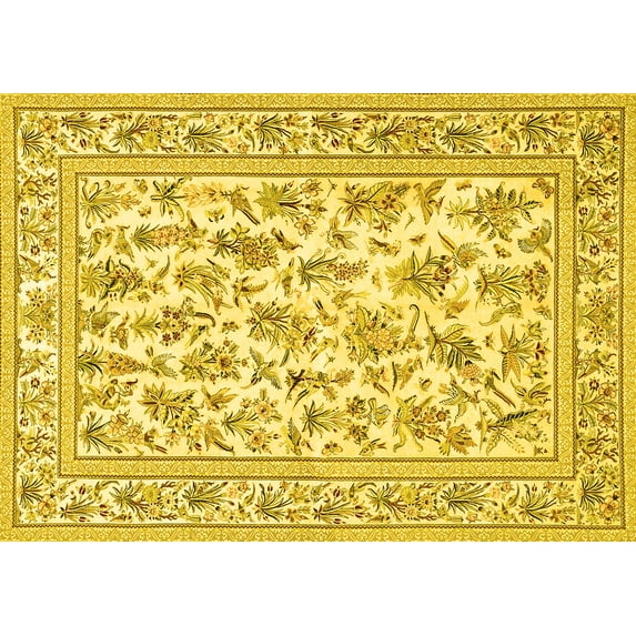Ahgly Company Machine Washable Indoor Rectangle Persian Yellow Traditional Area Rugs, 5' x 7'