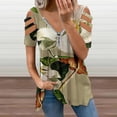 thumbnail image 2 of Vintage White Magnolia Pattern on Khaki Background Womens Summer V Neck Zipper Top Short Sleeve T Shirt Off Shoulder Top Casual Classy Loose Shirts, 2 of 7