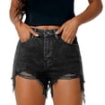 thumbnail image 5 of Maqroz Womens High Waisted Frayed Hem Denim Shorts Plus Size Summer Casual Outfits for Daily Wear Street Style Vacation with Pockets, 5 of 8