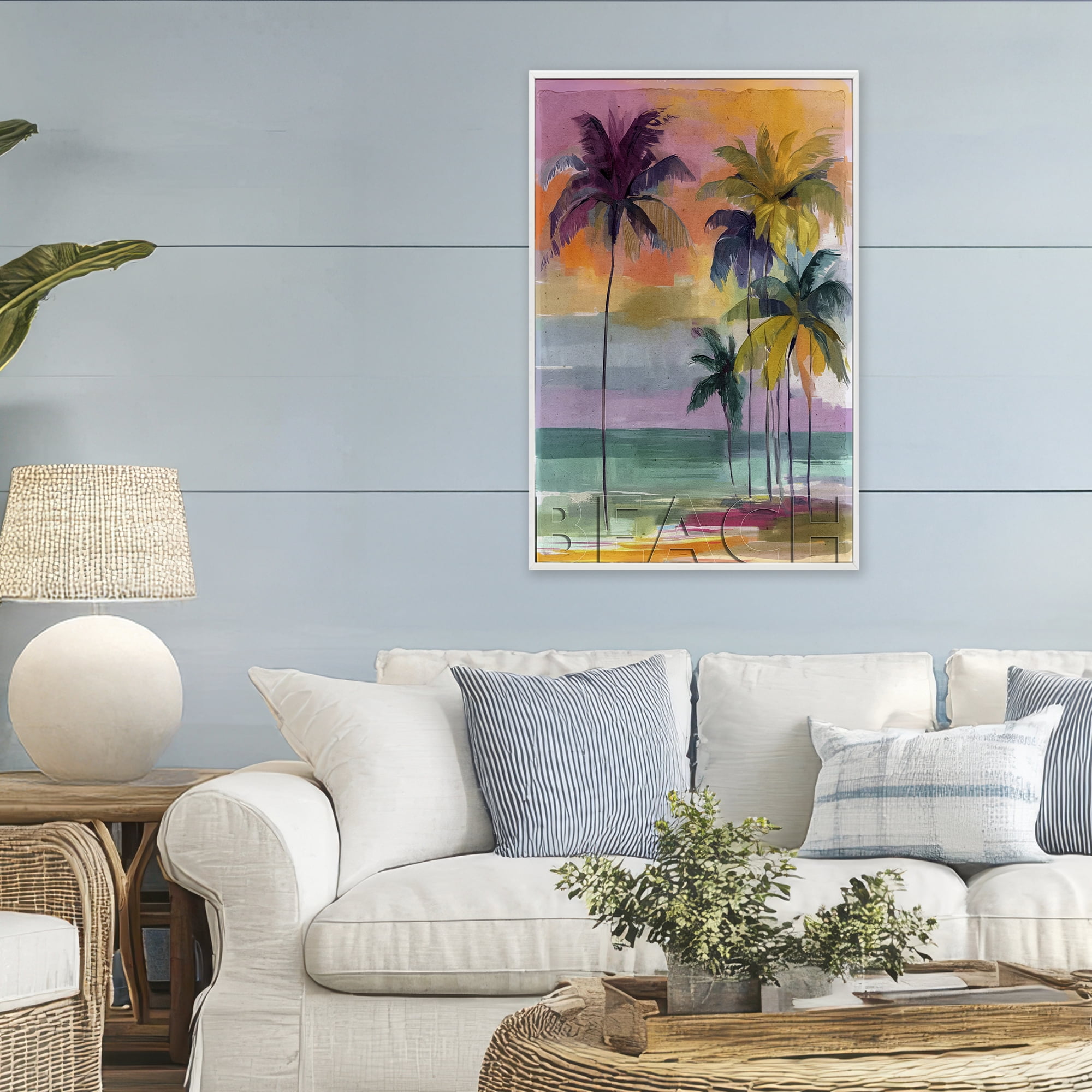 Stupell Industries Crayon Beach at Sunset White Framed Giclee Art, design by Annabelle Hall