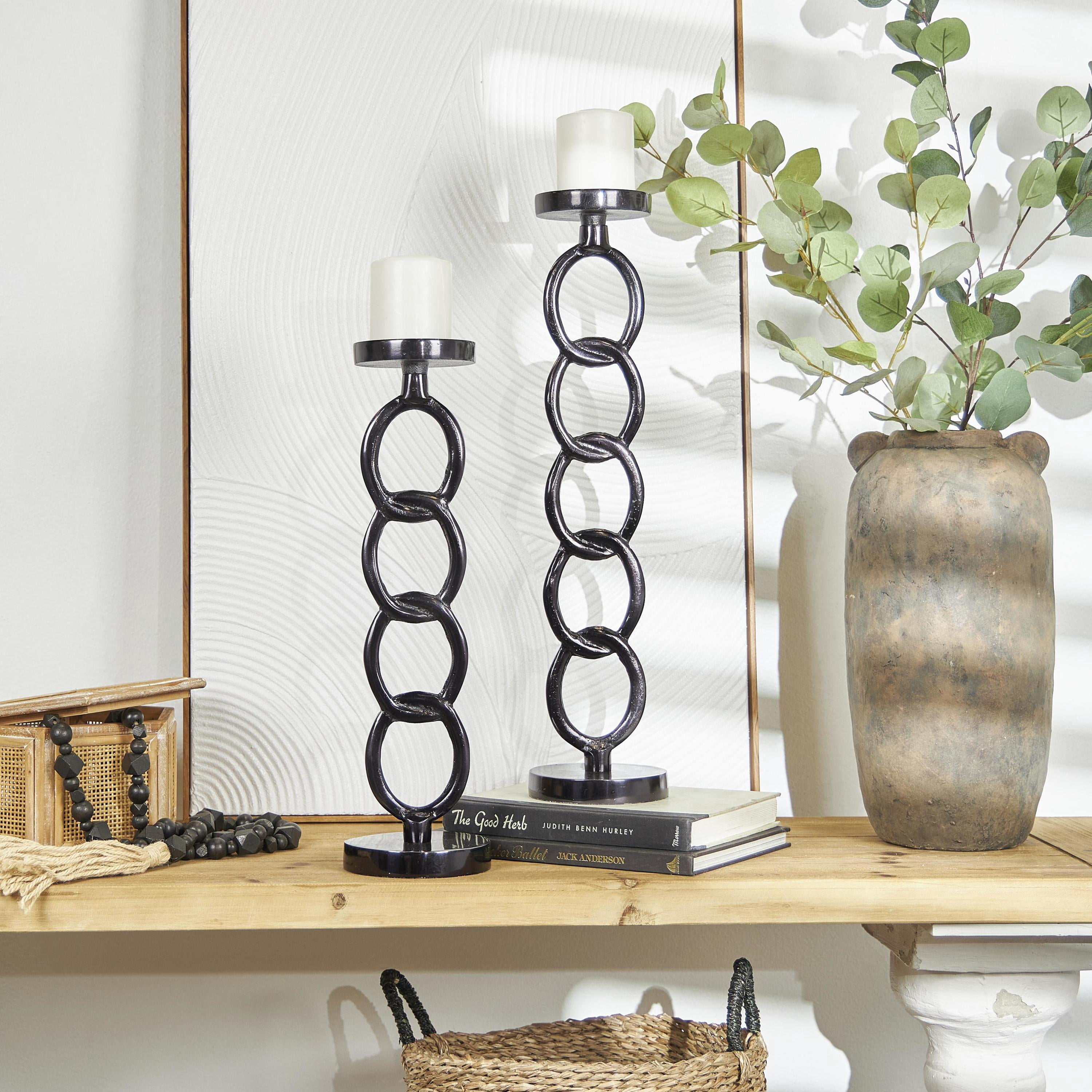 DecMode 2 Candle Dark Gray Aluminum Metal Geometric Chain Link Candle Holder, Set of 2