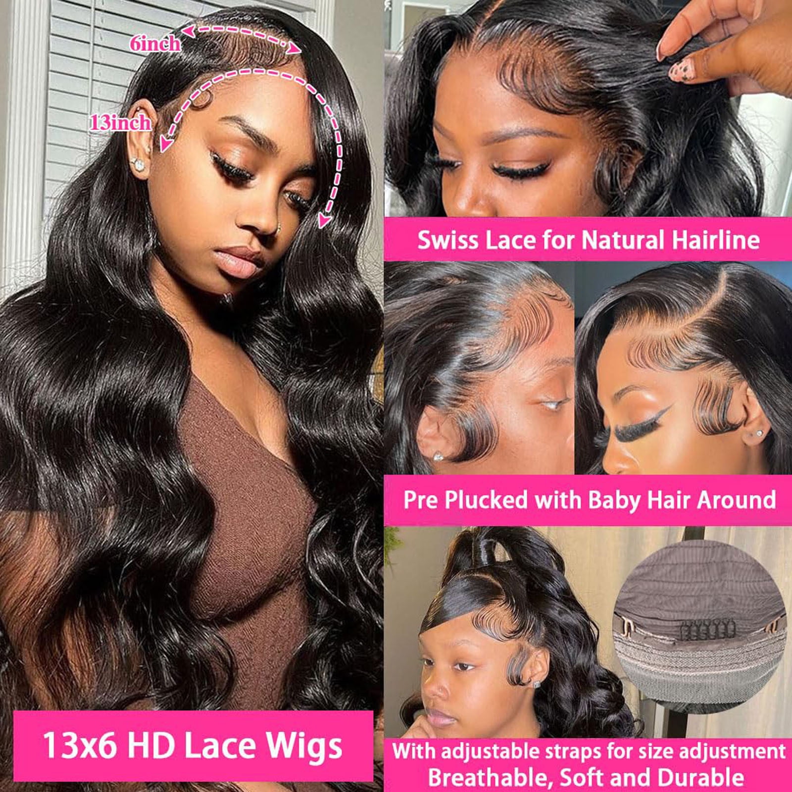 Weloille Wear and Go Glueless Wigs Bob Wig Human Hair Wigs for Black Women 13x6 Glueless Wigs Human Hair Pre Plucked Pre Cut Ready To Wear Lace Front Wigs Brazilian Loose Body Wave Wig