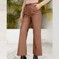 thumbnail image 2 of Women's Elastic High Waist Cropped Leather Pants Casual Loose Trousers Leather Straight Leg Wide Leg Pants, 2 of 7