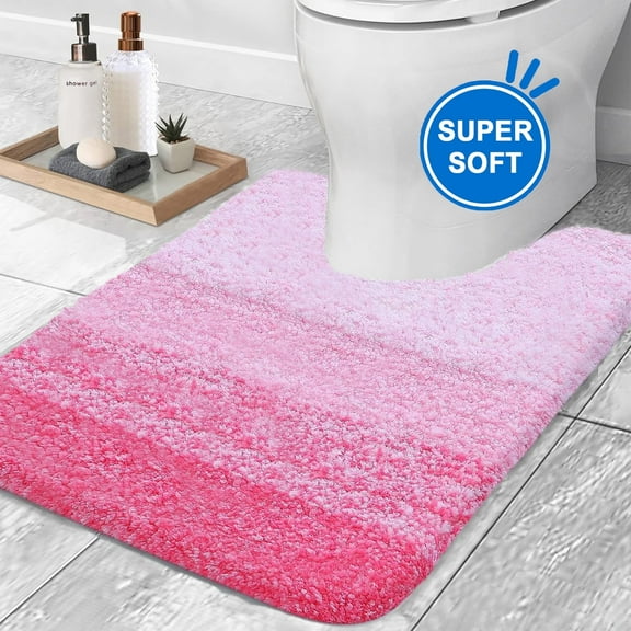 Evlmd Pink Bathroom Rugs Mat, Large Bath Rug for Bathroom Floor Non-Slip, Super Elastic Soft Easier to Dry Bath Shower Mat Runner, Machine Washable Bath Mat, 20" x 24" Contour Rug