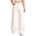 thumbnail image 3 of QIUOMBBP White Straight Leg Jeans for Women High Waisted Loose Stretchy Boyfriend Denim Pants Solid Color Jean Pants with Pockets Streetwear L, 3 of 6