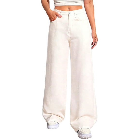 Jeans for Women Straight Fit High Waisted Stretchy Pants with Pockets Summer Casual Trousers White XXL