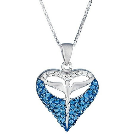 Lavaggi Jewelry Blue Crystal Sterling Silver Inspirational Angel Heart Necklace, 18 Chain, 925 Designer