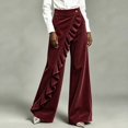 thumbnail image 4 of Mutghys Corduroy Pants Women Button Asymmetric Ruffle High Waisted Wide Leg Pants with Pockets Vacation Shopping Winter Warm Comfy Casual Pants S-2XL, 4 of 6