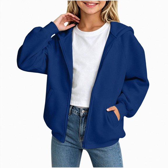 Nwiuh Sweatshirt Color Solid Zip Jackets Long Hoodie Top Boys Sleeve Up Girls Kids Boys Coat&jacket (Navy, 9-10 Years)