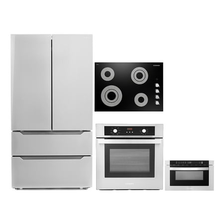 Cosmo 4 Piece Kitchen Appliance Package 30  Electric Cooktop 24  Single Electric Wall Oven 24  Built-In Microwave Drawer & French Door Refrigerator Kitchen Appliance Bundles