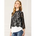 thumbnail image 2 of Blusa Transparente Cuello Con Volantes Top Ribete Floral De Encaje Para Mujeres Negro S Unique Bargains Blusa, 2 of 6