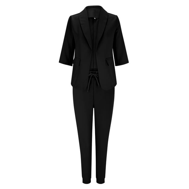 Womens 2 Piece Outfit Dressy Casual Solid Long Sleeve Blazer