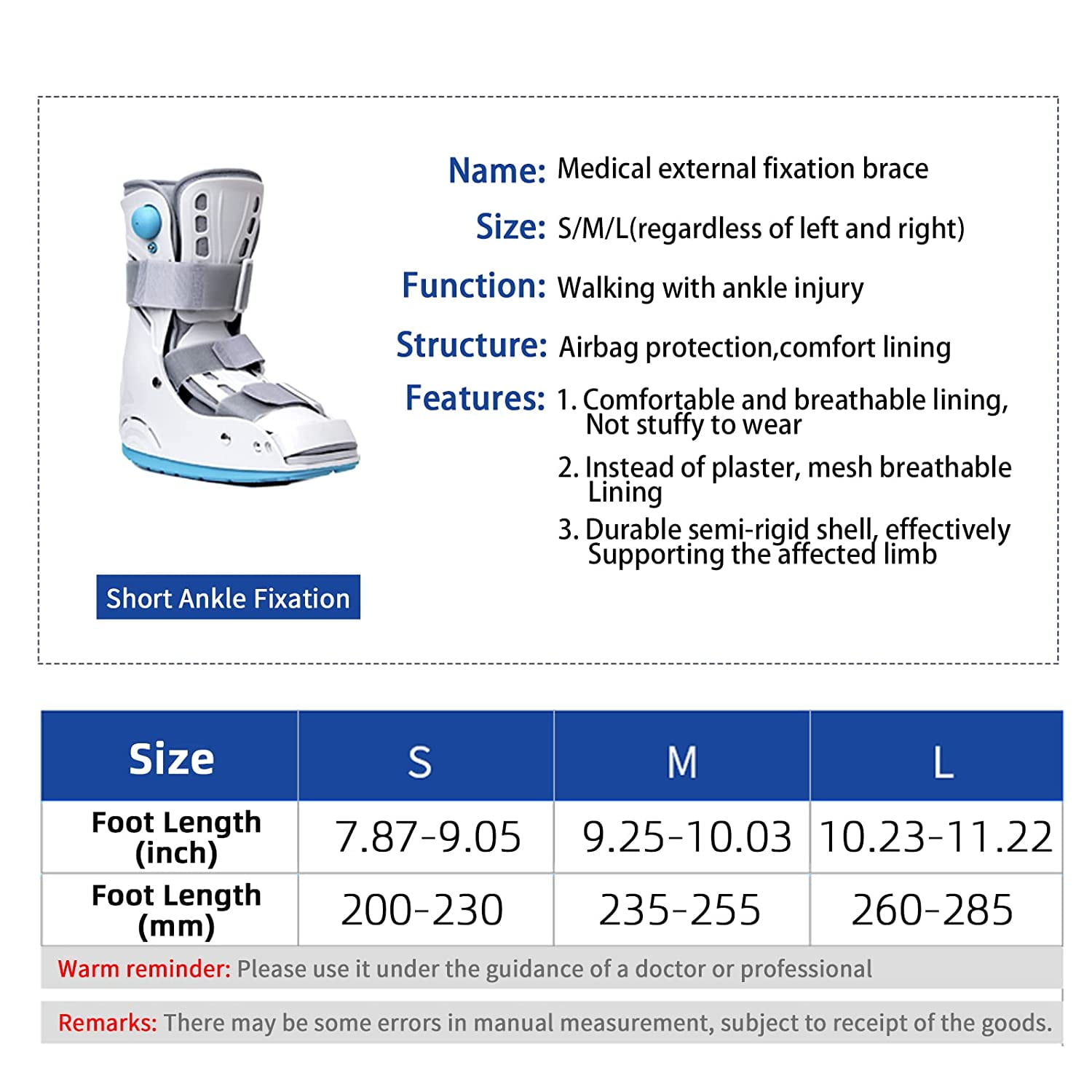 kefit Air Cam Walker Fracture Boot, Walking Boot for Sprained Ankle, Stress  Fracture, Broken Foot. Orthopedic Boot (M: Foot Length 9.8-10.7)