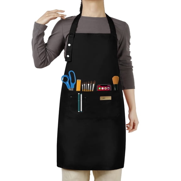 Artist Apron,Garden Pottery Painting Aprons For Adults Women 3 Pockets, Adjustable Bib Apron For Art Gardening Cooking Black (Brown)