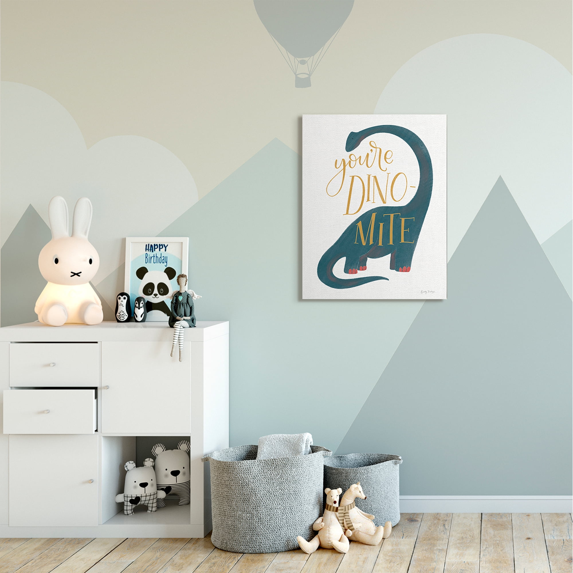 Stupell Industries You're Dino-Mite Phrase Blue Long Neck Dinosaur Canvas Wall Art by Becky Thorns
