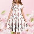thumbnail image 1 of Zpanxa Robes d'Été pour Filles Manches Courtes Volantées Col Rond Imprimé Floral Taille Poche Robe Superposée Polyester Spandex Multicolore 6-7 Ans, 1 of 6