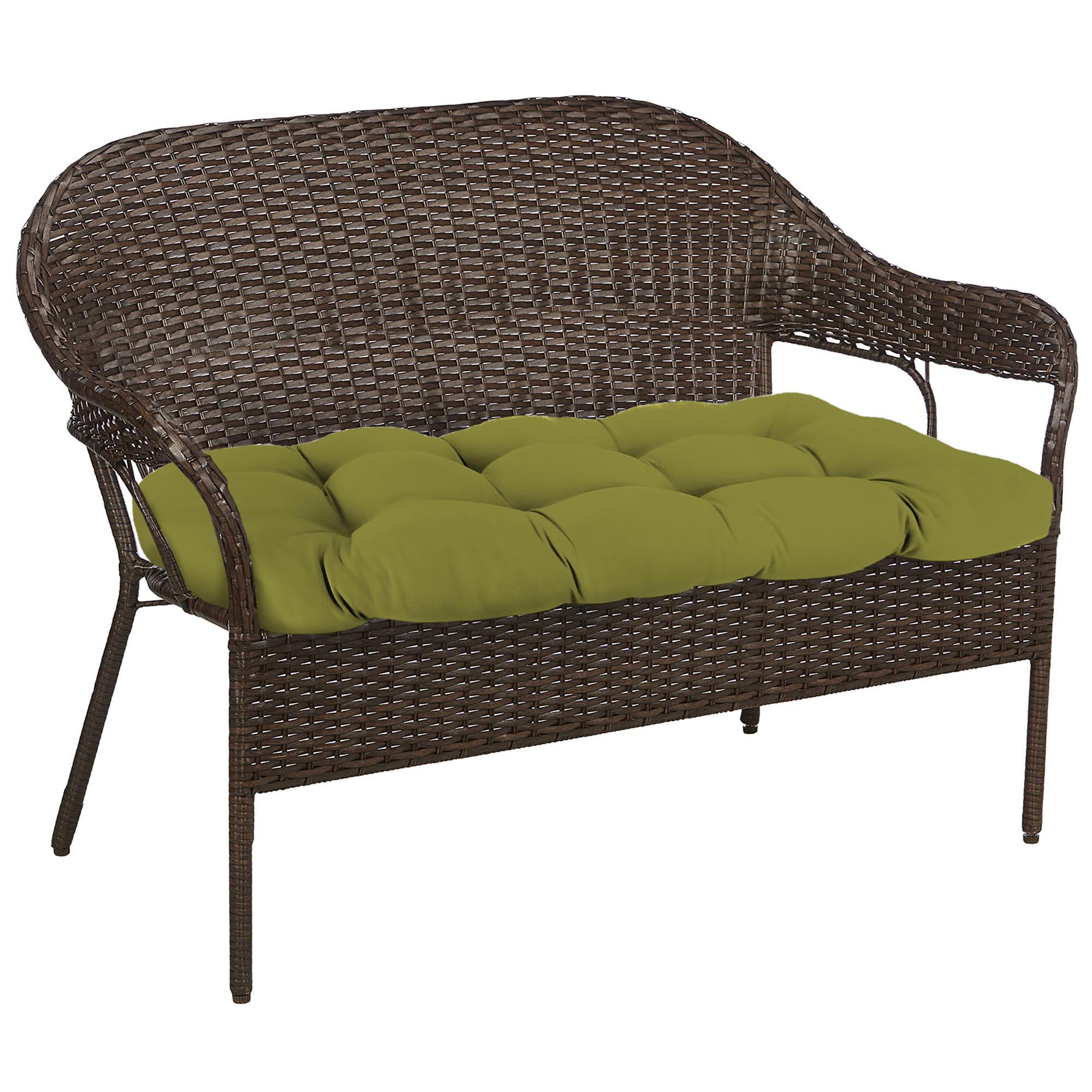 Jordan Manufacturing 44" x 18" Veranda Kiwi Green Solid Rectangular Tufted Contoured Outdoor Wicker Settee Bench Cushion