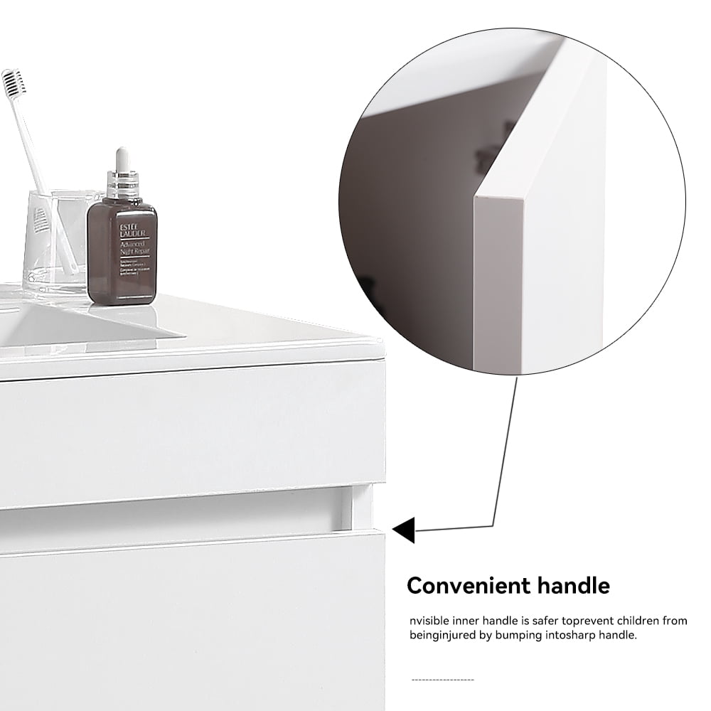 KYLE & KAY 24 inch Modern Wall-Mounted Bathroom Sink Cabinet, Floating Bathroom Vanity with Storage and Two Soft Close Doors,with Sink, Faucet Not Included,Solid Wood, White.