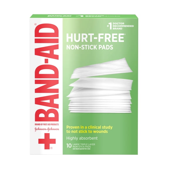 (2 pack) Band-Aid Brand Hurt-Free Non-Stick Pads, Large, 3 in x 4 in, 10 count