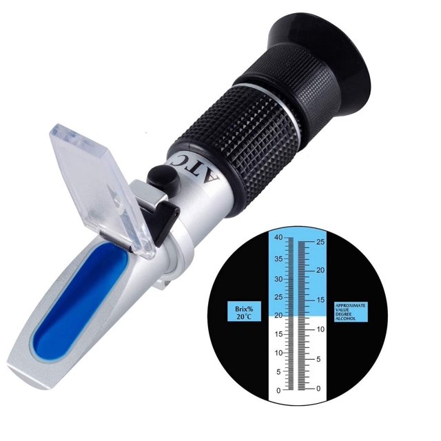 Refractómetro de vino para la fabricación de vino de pasas, refractómetro de vino Brix para medir el contenido de azúcar en el jugo de pasas original y preparar el grado de alcohol del vino, doble