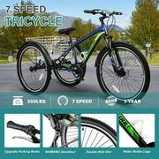 Mooncool Mountain Tricycle for Adults, 7 Speed Three Wheel Bike, 24/26/27.5 Inch Adults Trikes with Shopping Basket, Exercise Men's Women's Tricycles