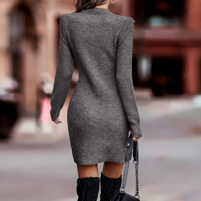 Women Plus Size Knit Sweater Dress Long Sleeve Crew Neck