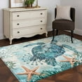 thumbnail image 4 of Teal Sea Turtle Coastal Area Rugs 2.7x5 for Living Room, Nautical Summer Beach Starfish Non Slip Washable Rug Runner, Low Pile Indoor Floor Carpet Mat Bathroom Rugs for Bedroom, Kids Room, 4 of 9