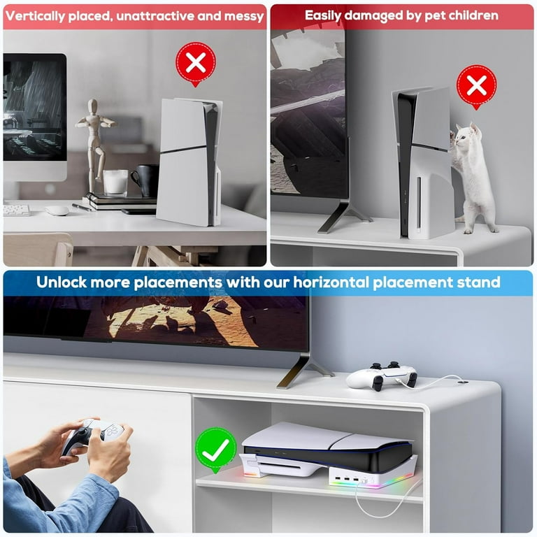 GAEKOL RGB Horizontal Stand for PS5 Slim Console Accessories with