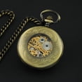 thumbnail image 4 of VIGOROSO Mechanical Pocket Watch Mens Bronze Steel Arabic Numerals Hollow out Case Steampunk Fob Pouch Watch with Chain Watch box, 4 of 7