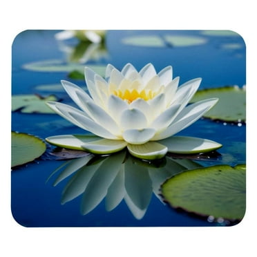 White Lotus Square Mouse Pad, Mouse Mat with Non-Slip Rubber Base, Washable Mousepad for Computer, Laptop, Office