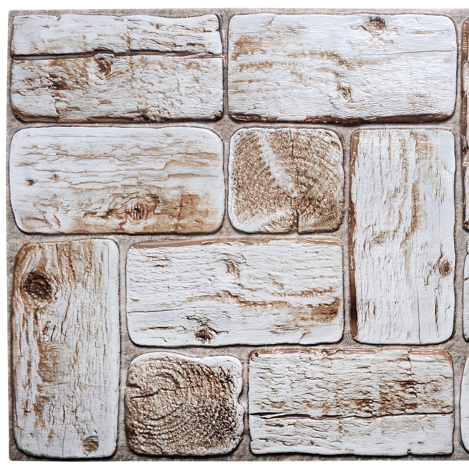 White Faux Logs, 3.2 ft x 1.6 ft, PVC 3D Wall Panel, Interior Design