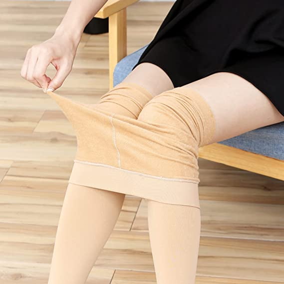 nipocaio Women's Winter Warm Stretch Thermal Leggings Fleece Lined Tights  (Feet-Khaki) 