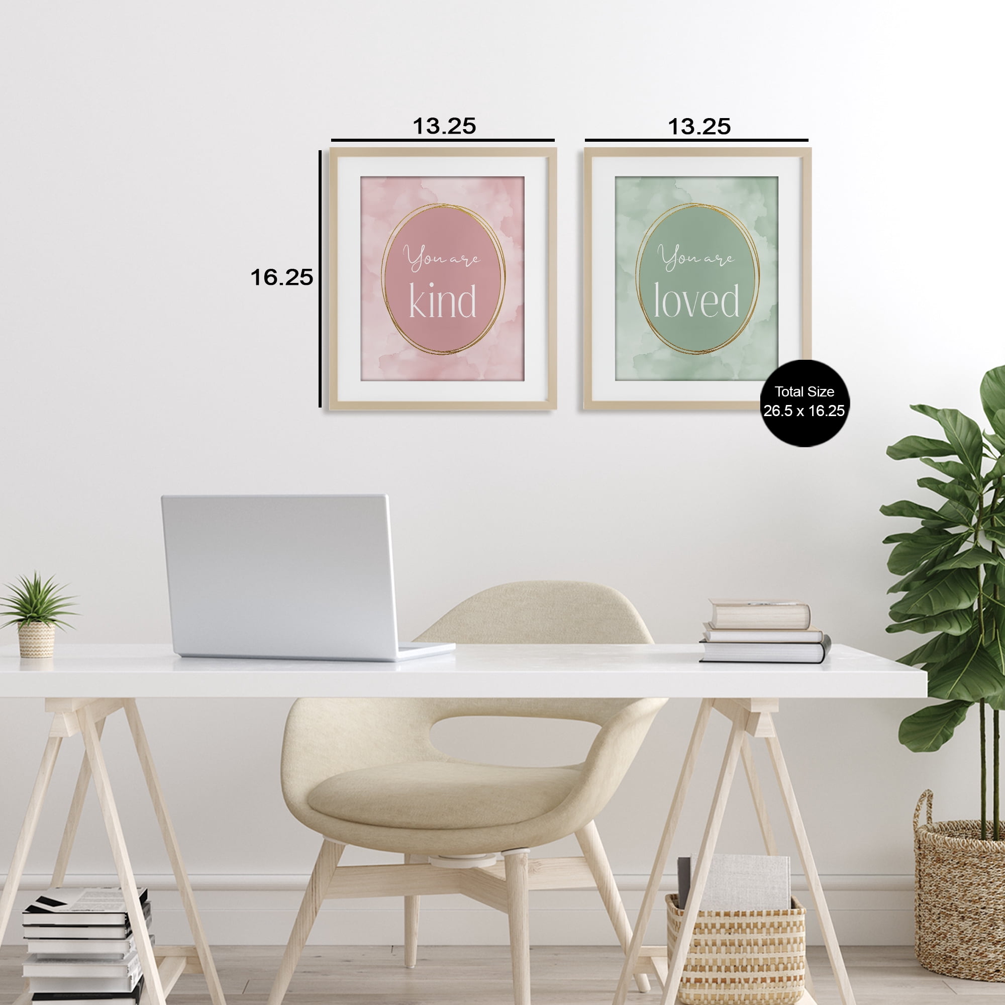 Stupell Industries Pastel Golden Affirmations 2 Piece Birch Framed Print Under Glass Set, design by Christine Simpson Art
