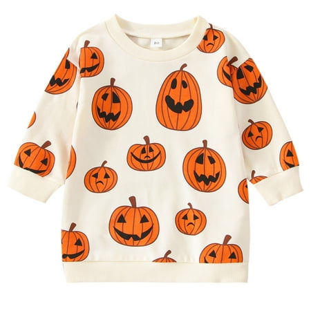 

Calsunbaby Kids Baby Girls Halloween Sweatshirt with Pumpkin Loose Crew Neck Sweatshuit Long Hoodies Clothes