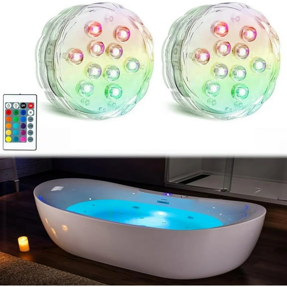 2 Packs Bath Tub Lights Wireless, Waterproof Glow Light for Bathroom Bathtub Light Shower Spa Light, RGB Multi Color Remote Controlled Bath Tub