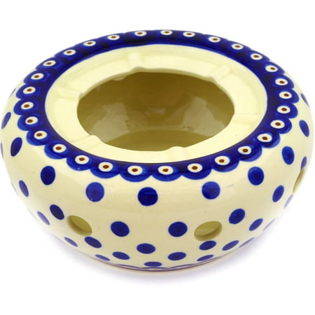 

Polish Pottery 6¾-inch Heater (Peacock Dots Theme) Hand Painted in Boleslawiec Poland + Certificate of Authenticity