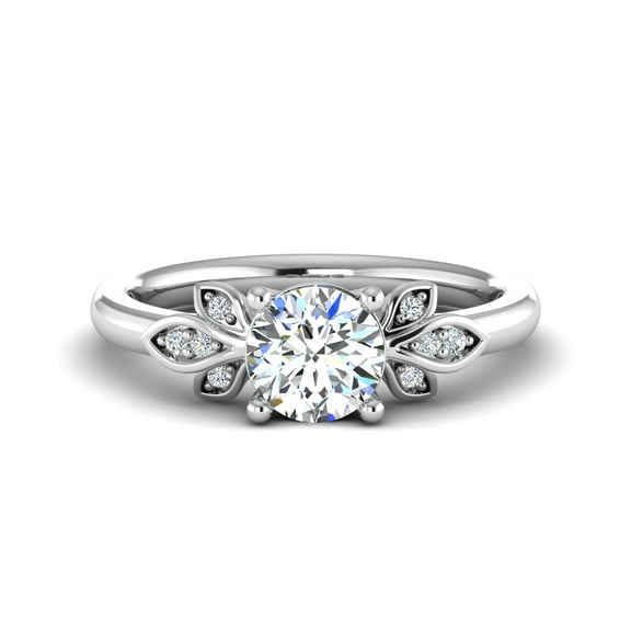 Spot Jewel 1.7 Ct Round Cut Lab Created Diamond Pave Leaf Engagement Ring for Women - 14K White Gold Plated Solitaire Ring with Diamond Leaf Design - Engagement Jewelry for Weddings