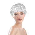 thumbnail image 3 of Kdxio Silver Glitter Print Shower Cap for Women,Elastic and Reusable,Double Waterproof Layers Bathing Hat, 3 of 9