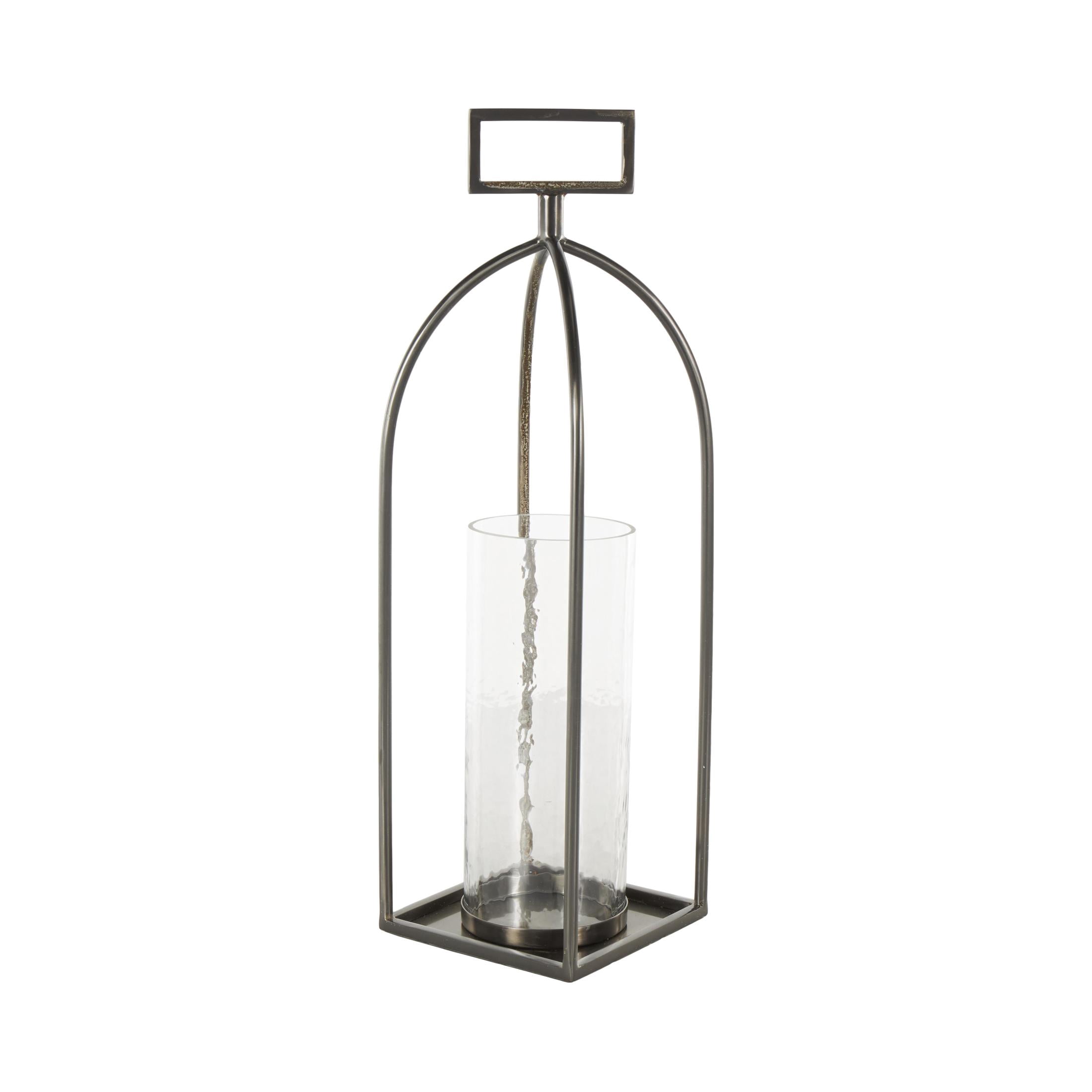DecMode Silver Metal Open Frame Candle Lantern with Rectangle Handles