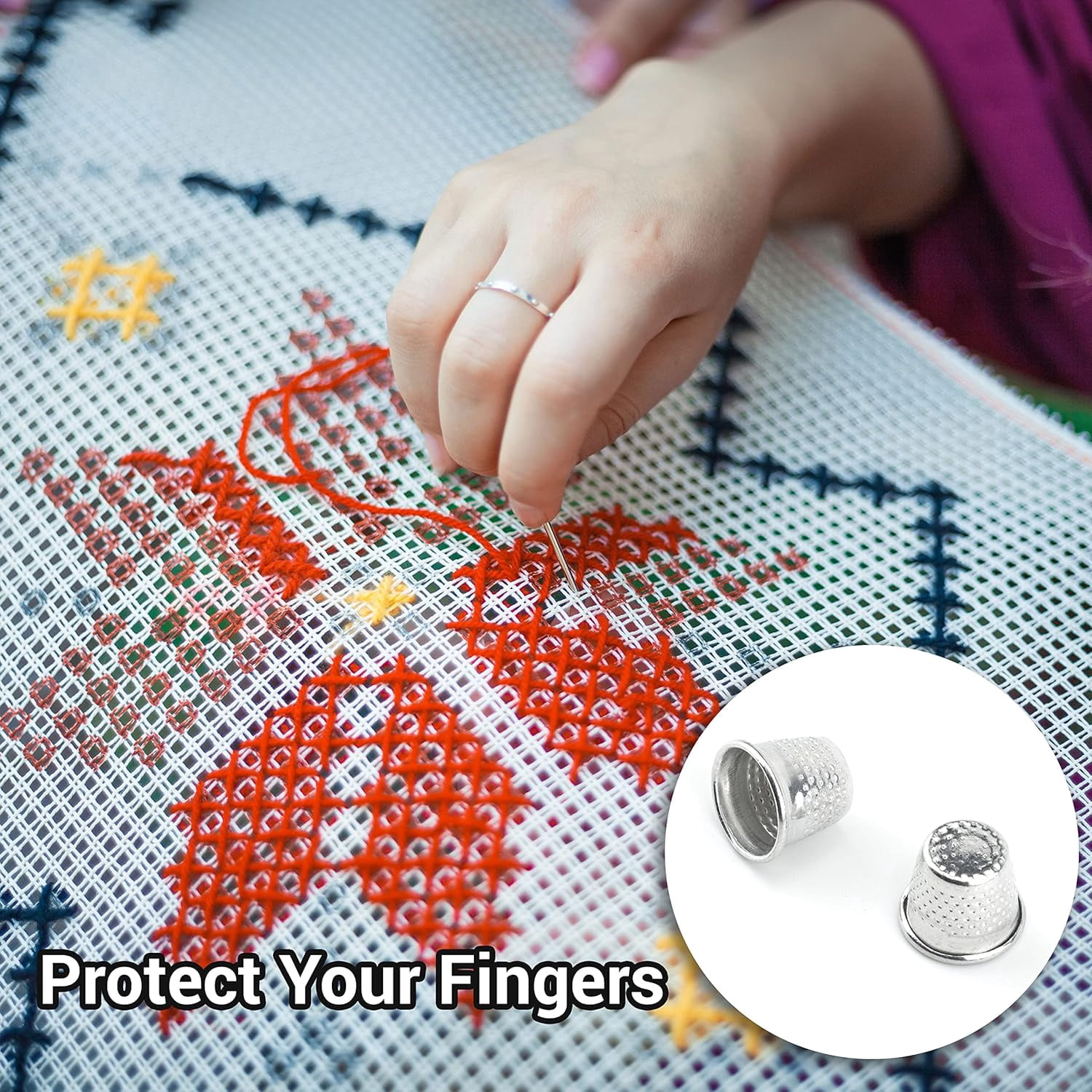 TUWAFE 50 Pack Thimbles Silver Color Finger Protector Metal Sewing Thimbles Needlework Fingertip Protector Metal Shield for Sewing Crafts