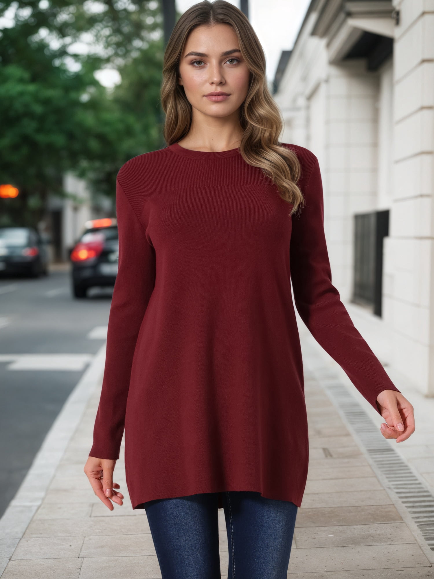 DARING DIVA Pullover Sweater Crewneck Long Sleeve Top S Wine Red