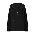 thumbnail image 4 of Lovskoo Waffle Hoodies for Women Dressy V Neck Button Down Blouse Fall Winter Long Sleeve Pullover Solid Color T-shirt Black, 4 of 8