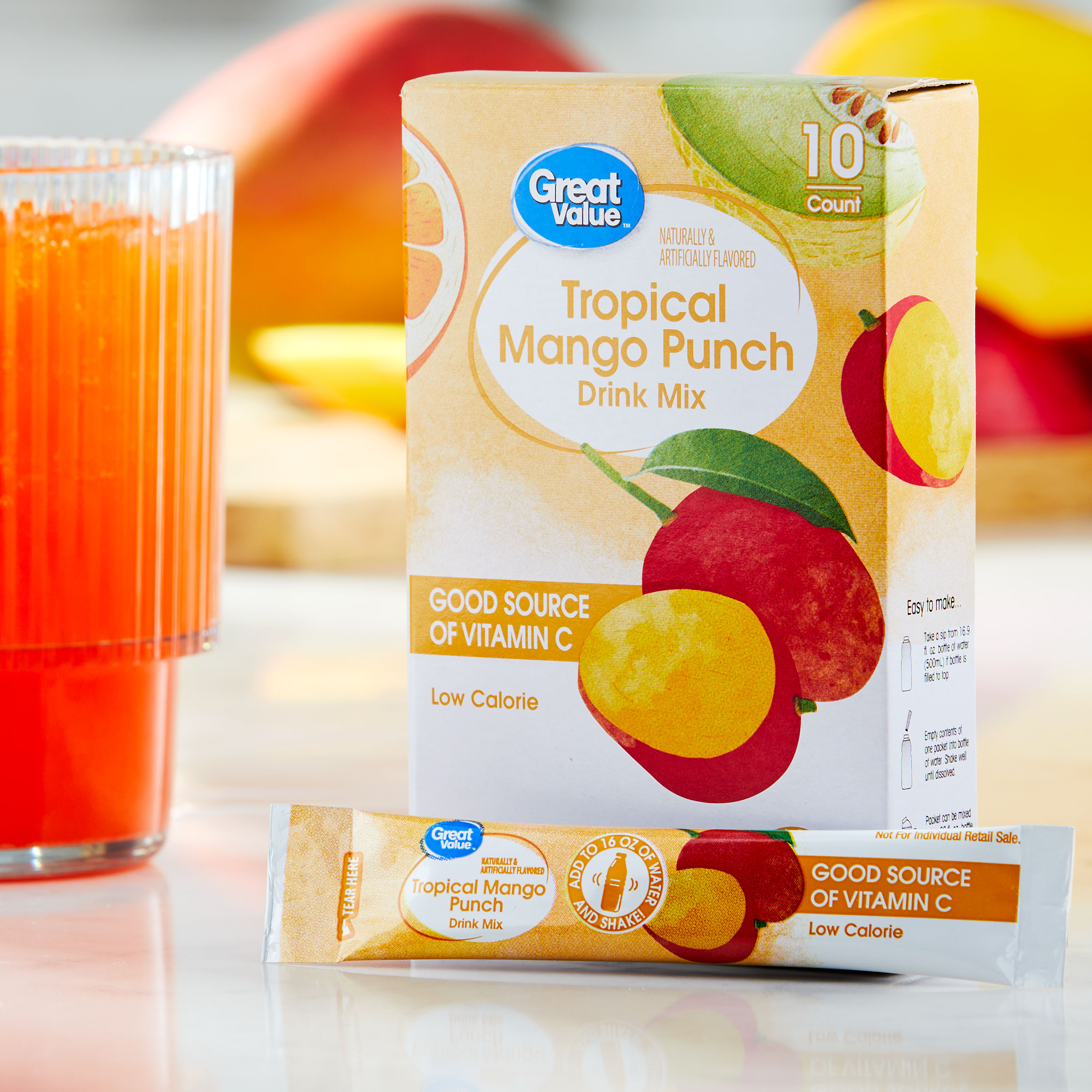 Great Value Tropical Mango Punch Drink Mix 0 10 Oz 10 Count Packets Great Value Tropical Mango Punch Drink Mix 0 10 Oz 10 Count Packets