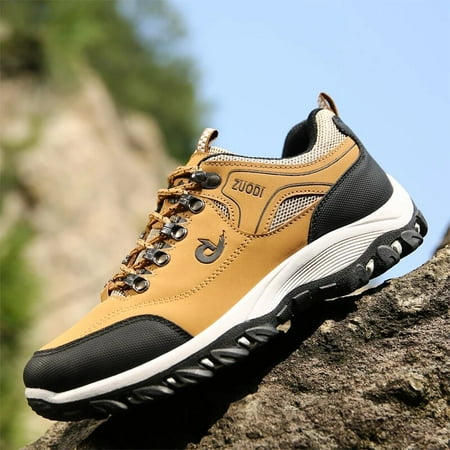 New Fall Sneakers Men Fashion Comfortable Hiking Shoes Men Leather Waterproof Anti-Slip Sneakers for Men Zapatillas Deporte Yellow 40