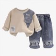 thumbnail image 5 of CAUYDY 3 6 9 12 18 Months 1-5T Infant Boys Coming Home Outfit Baby Long Sleeve Shirt and Elastic Sweatpants 2PCS Clothes Set Fall Winter Gift for Child Khaki for Sizes 1-2 Years, 5 of 9