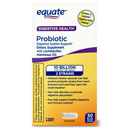 Equate Probiotic Supplement Digestive System Support Delayed Release Capsules, 50 Count, Compare to Culturelle® Digestive Health Probiotic